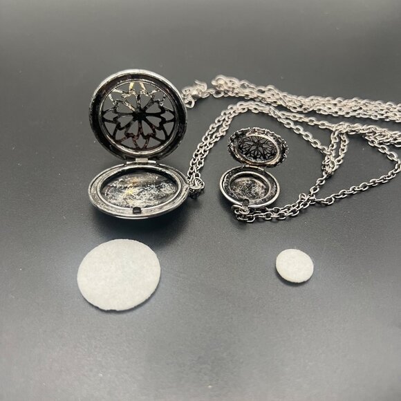 Aromatherapy Diffuser Double Locket Necklace 18" & 22" Chains +2" Silver Tone - Picture 6 of 8